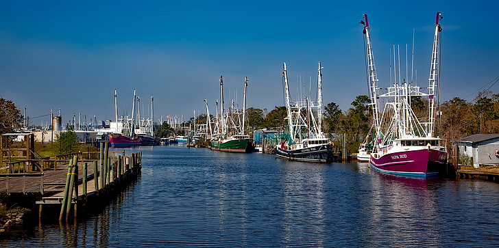 Bayou la batre, Alabama, Bay, Harbor, HDR, refleksje, statki