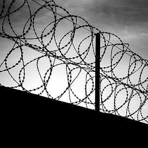 black, the night sky, barbed Wire, fence, prison, security, boundary