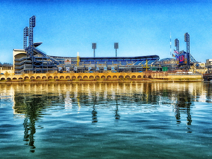 PNC park, Pittsburgh, Pensylwania, Baseball, sportowe, Rzeka, wody