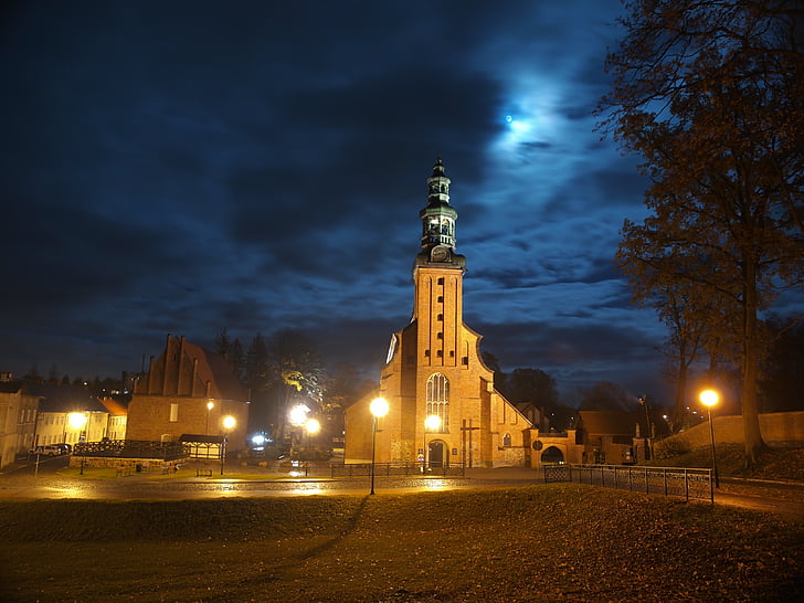 교회, kaszuby, 밤