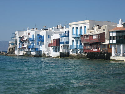 Mykonos, mar, Cyclades, ilha grega, humor, casas, bairro veneziano
