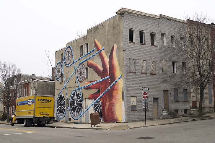 art urbà, graffiti, mural, Baltimore, ciutat, urbà