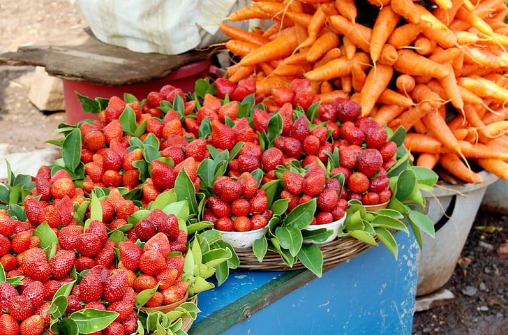 φράουλα, κόκκινο, αγορά, φρούτα, φρέσκο, το καλοκαίρι, νόστιμα