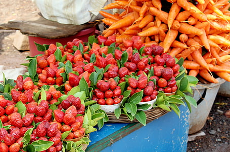 morango, vermelho, mercado, frutas, fresco, Verão, delicioso