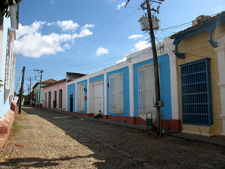 cuba, street, trinidad, colored houses