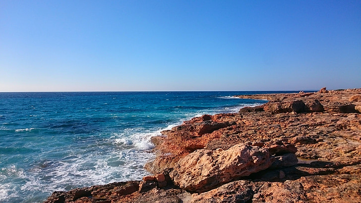 pedres, platja, Mar, cel, blau