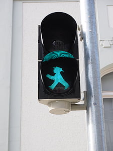 trafiklys, gangbro, lille grøn mand, trafiklys, grøn, hanner, lyssignal