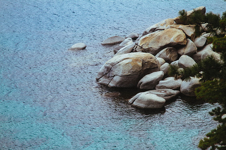 pedras, arredondado, pedra, mar, Boulder, água, Costa