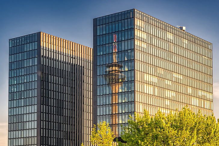 Hotel, Düsseldorf, arquitectura, façana, horitzó, Hyatt, gratacels