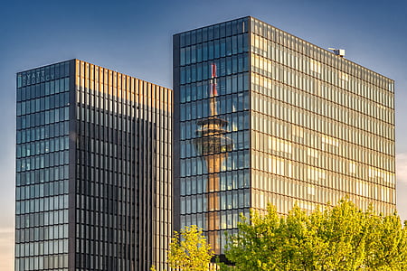 Hotel, Düsseldorf, arkitektur, facade, skyline, Hyatt, skyskrabere