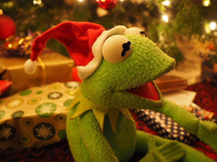 Kermit, žába, Vánoční žába, Vánoční, Santa claus, Veselá, Legrační