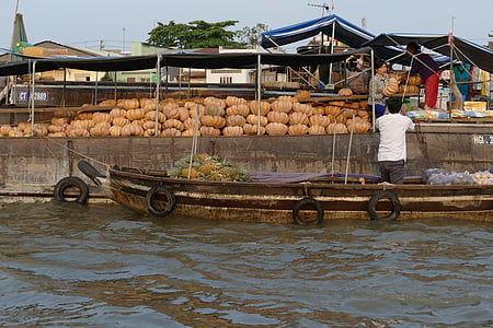 Vietnam, Sungai Mekong, Mekong delta, perjalanan perahu, Sungai, pasar, pasar terapung