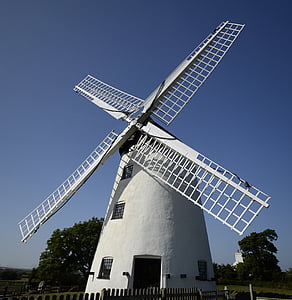 moinho de vento, céu, país de Gales, azul, verde, paisagem, ensolarado