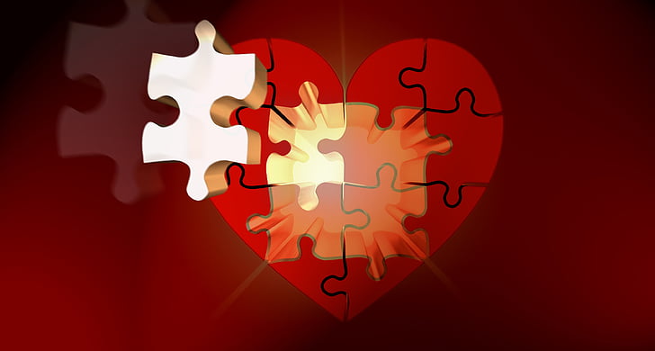 Puzzle, Herz, Licht, Glück, Rätsel, Beziehung, Verbundenheit