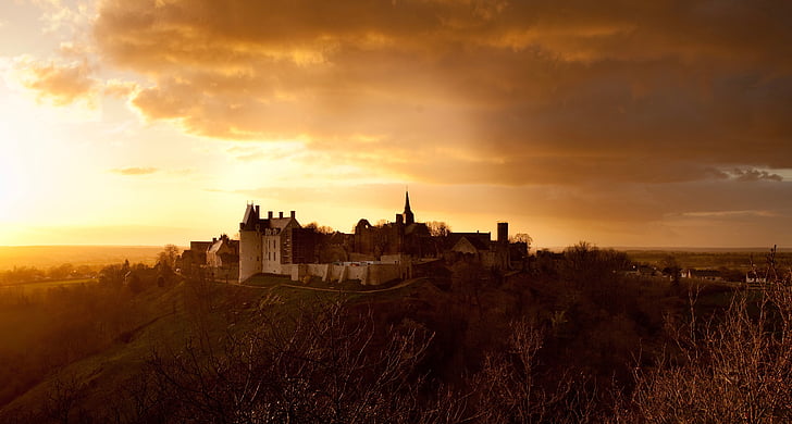 Architektura, mraky, Dawn, soumraku, venku, obloha, východ slunce
