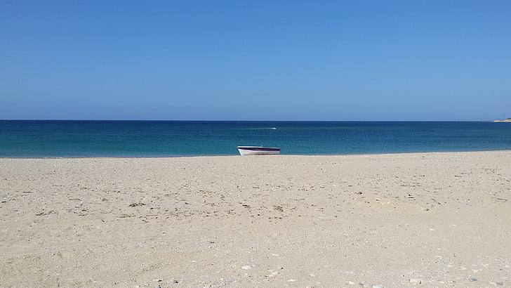 море, август, Гърция, празници, лодка, хоризонт над водата, плаж