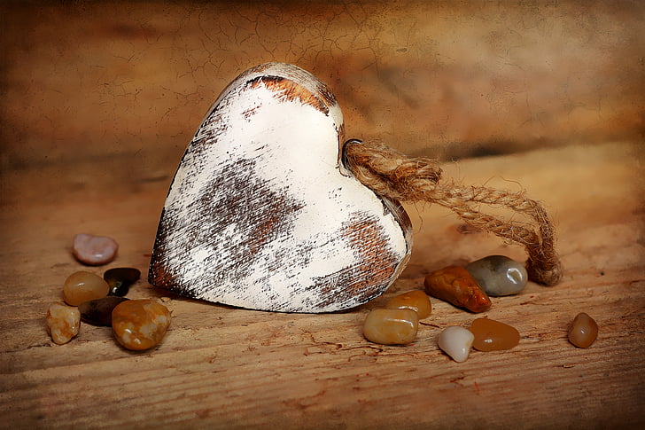 сърце, дървени сърце, Любов, dekoherz, камъни, дървен материал, Деко