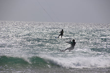 Kiteboarding, kite surfingu, latawiec, niebo, smoki, kitesurfing, sporty wodne