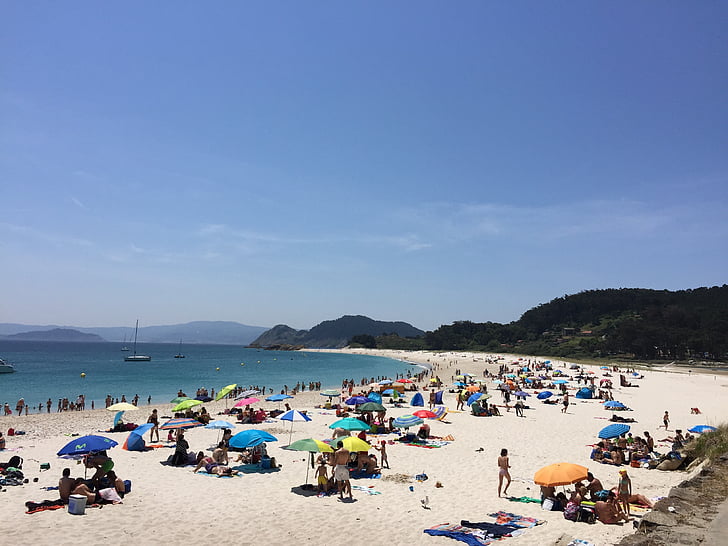Galicia, Beach, cíes saared, Sea, suvel, Päevitamine, inimesed