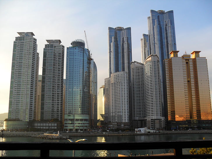 Pusan, mrakodrap, budova, Haeundae beach, Já?, Architektura, městské panorama