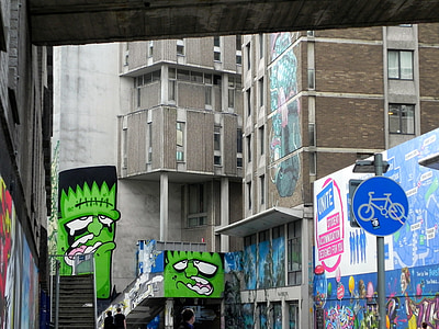 Graffiti, Bristol, England, Frankenstein, kreativa, konstnärliga, konstverk