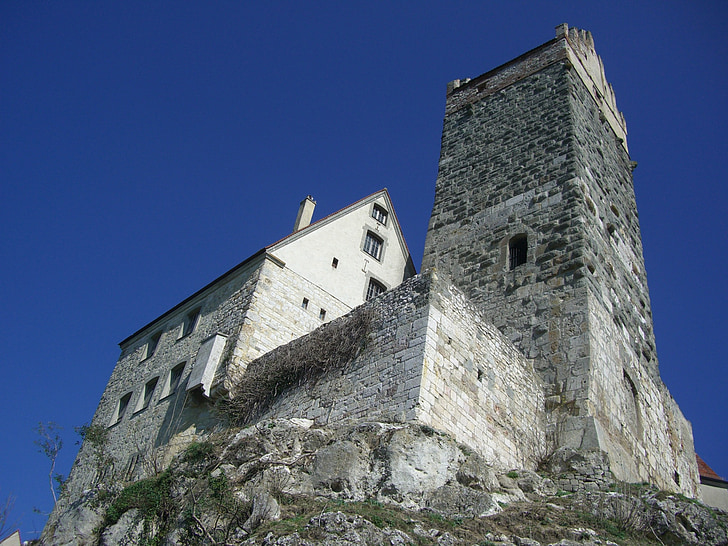 slottet, katzenstein, Hohenstaufen castle, härtsfeld, Baden württemberg, grå tower, skallete ås