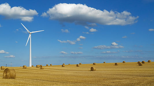 paisagem, turbina de vento, céu, azul, meio ambiente, nuvem, natureza