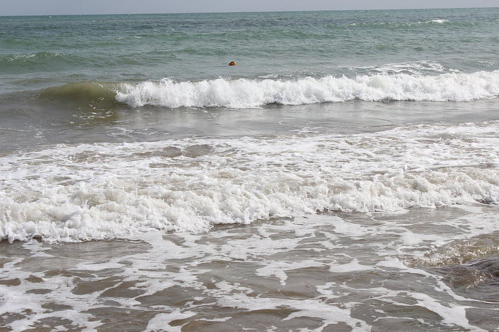 beach, coast, spray, surf, sea, wave, rhodes