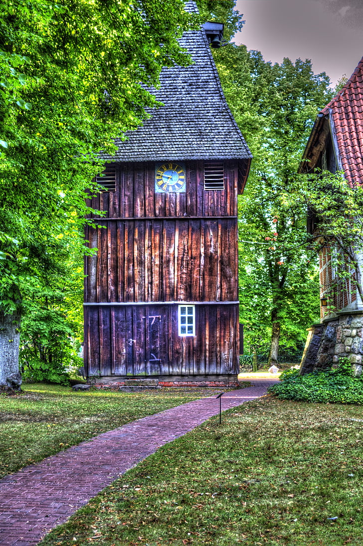 Lüneburg heath, Egestorf, araziler, heidenfest, ev, eski, ahşap