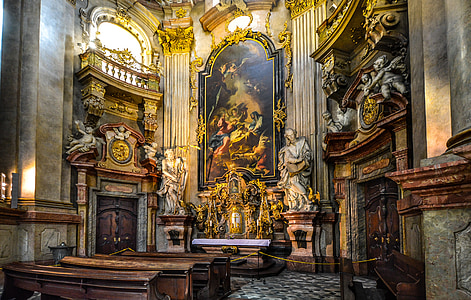 cathedral, interior, prague, czech, church, religious, historic