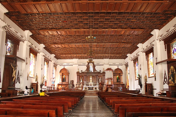 Εκκλησία, εσωτερικό, ξύλο, Σαλαμίνα, καφέ περιοχή, Κολομβία, καθολική