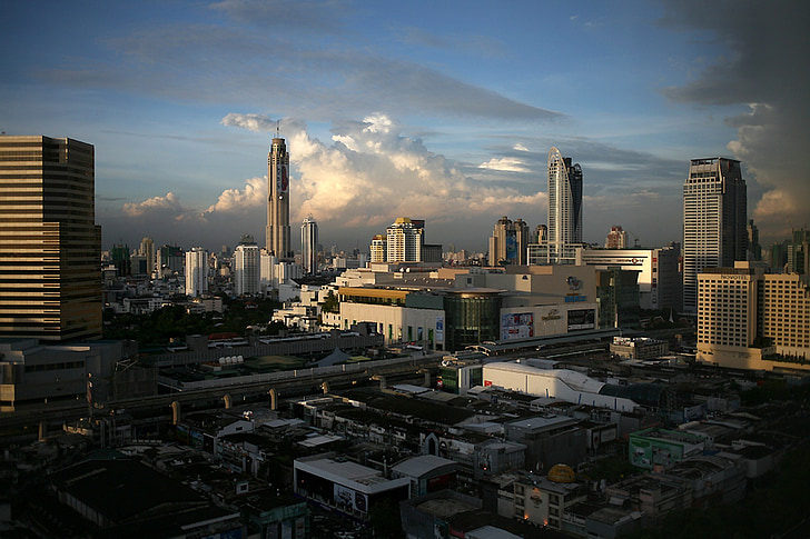 Bangkok, Tajlandia, niebo, chmury, drapacze chmur, budynki, Miasto