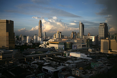 Banguecoque, Tailândia, céu, nuvens, arranha-céus, edifícios, cidade