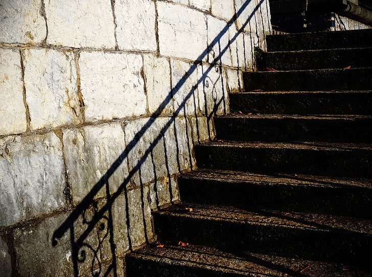 escales, treppengeländer, ombra, Barana, escala, emergència, passos i escales