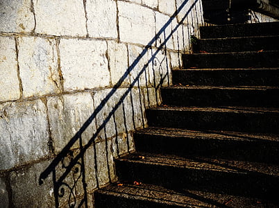 trappor, treppengeländer, skugga, räcket, trappa, uppkomsten, steg och trappor