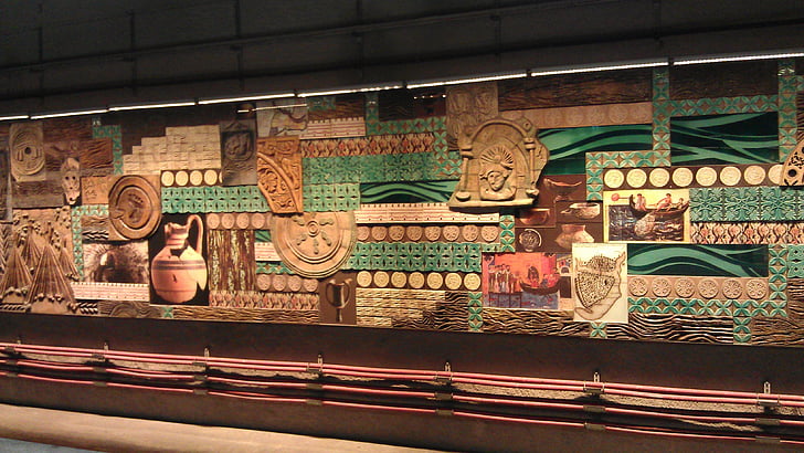 Istanbul, Métro, underground, station, décoration, mur, motifs ethniques