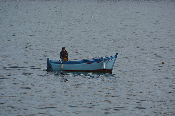 лодка, вода, рибари, Риболов, дървена лодка, Бретан, синьо