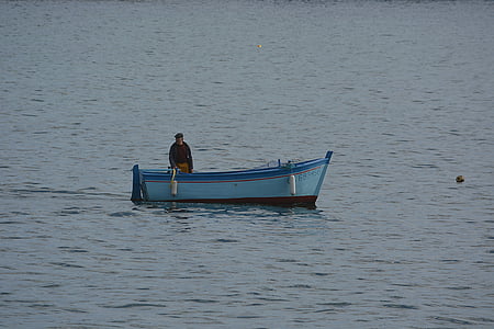csónak, víz, halászok, halászati, fából készült hajó, Bretagne-i, kék