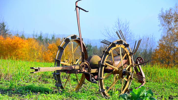 arable, field, autumn, landscape, agriculture, grass, agricultural machinery