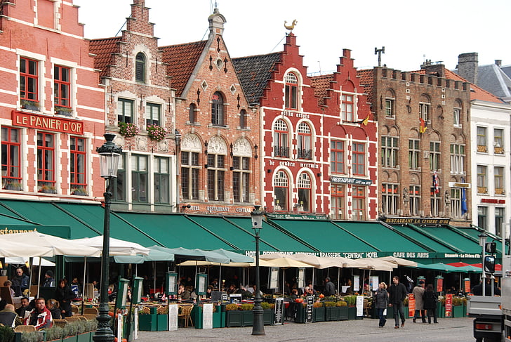 Belgien, Brugge, City, facade, huse, gæstfrihed, marked