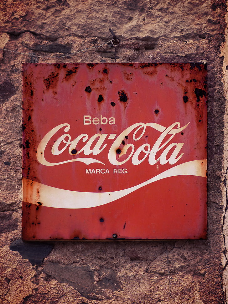 cartel, publicidad, Vintage, placa de, Coca cola, signo de, oxidado