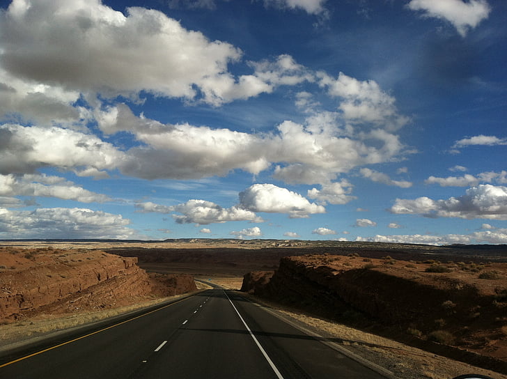 estrada, autoestrada, céu, nuvens, oeste