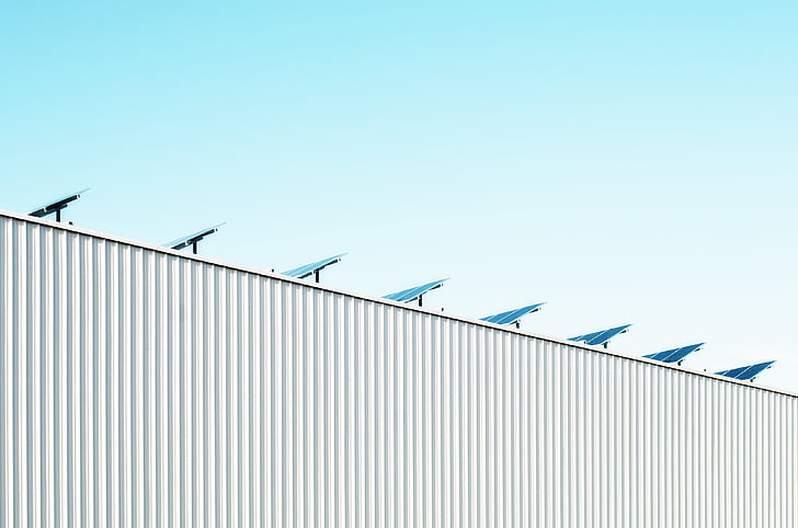 gray, steel, frame, blue, sky, sunshine, solar panels