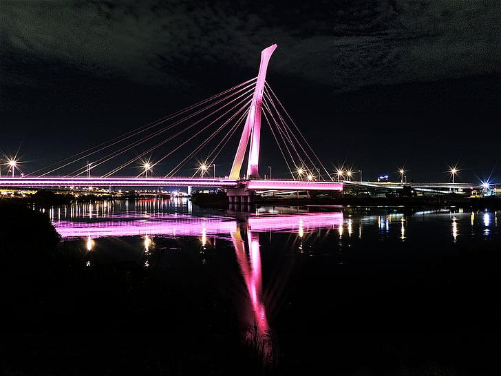 arquitectura, puente, iluminados, luz, Río, agua, imágenes de dominio público