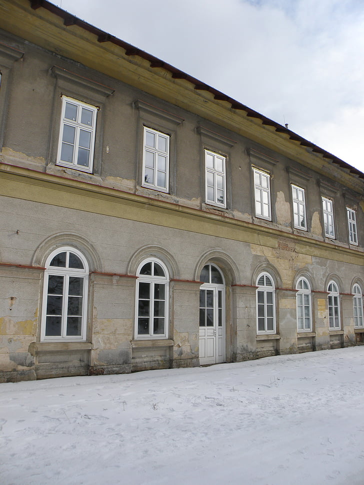 Stacja, budynek, śnieg, okno, zimowe, Architektura, na zewnątrz budynku