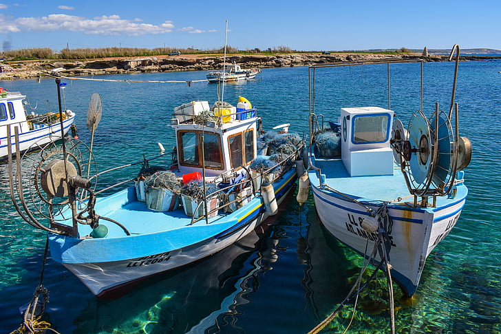 csónak, kikötő, halászati menedéket, tenger, hagyományos, Ormidhia, Ciprus