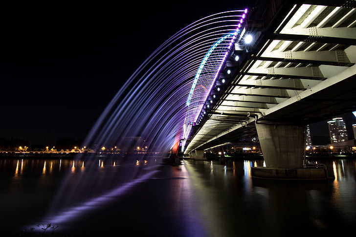 Νυχτερινή άποψη, Ποταμός, Daejeon expo γέφυρα, αντικατοπτρίζουν, Γέφυρα του φωτισμού, κεφάλαιο εμφανίσεις, scenery νύχτα