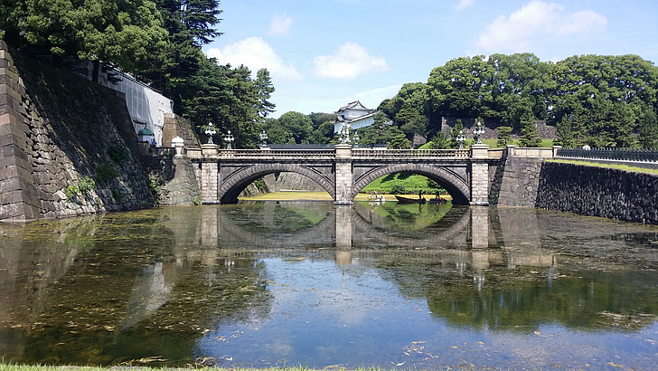 puente, paisaje, reflexión, Japonés
