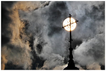 Sunce, oblaci, križ, nebo, Crkva, raspoloženje, oblak - nebo