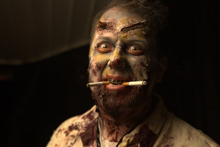 Zombie, macho, homem, pessoa, fumar, assustador, dia das bruxas